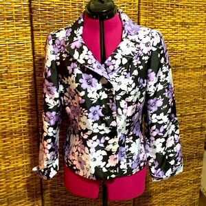 EUC Le Suit floral Black lavender suit jacket 12p